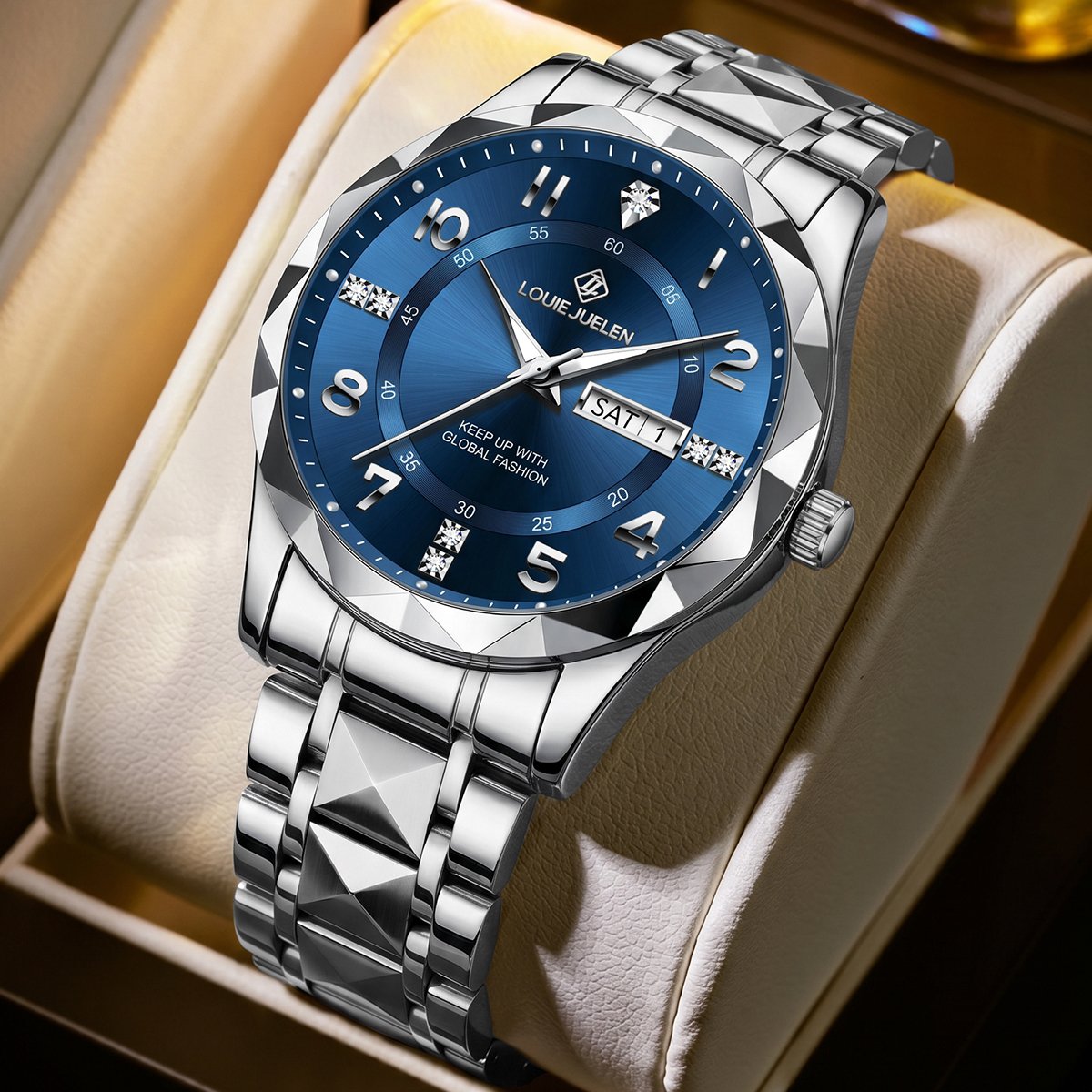 OEM高級腕時計 メンズ腕時計 42MM カレンダー ダイヤモンド クォーツ時計 メンズ夜光ステンレススチール腕時計