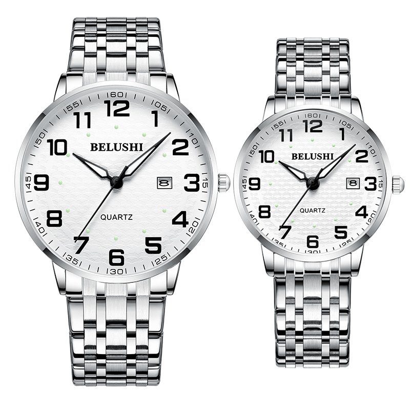 BELUSHI高級ファッションクォーツ腕時計、合金ケース、ステンレスバンド、40mm文字盤、防水、夜光、ユニセックス、カップル向け、卸売