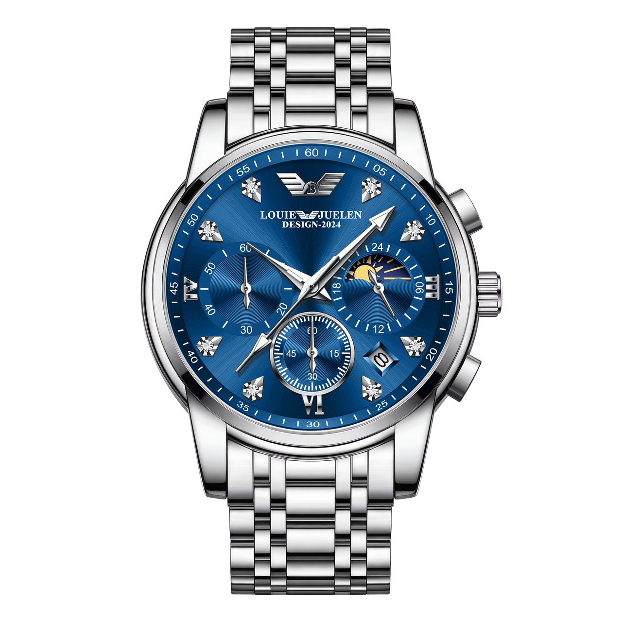 メンズクォーツ腕時計 卸売 30M防水 合金製 夜光カレンダー 41MM 太陽月星 ステンレススチール腕時計 メンズウォッチ