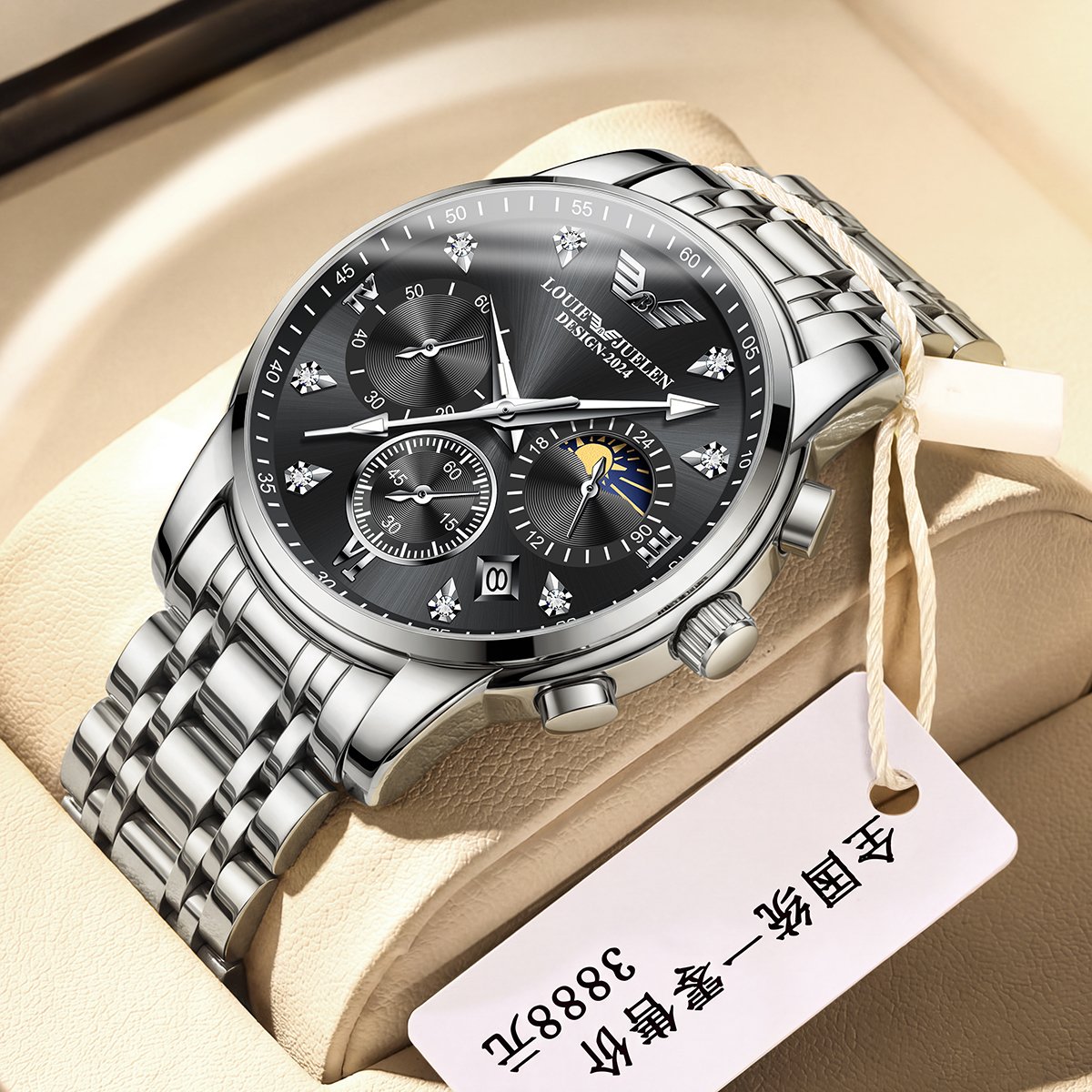 メンズファッションウォッチ クォーツ時計 三針カレンダー 夜光 42MM ビジネス腕時計 3BAR防水 メンズウォッチ
