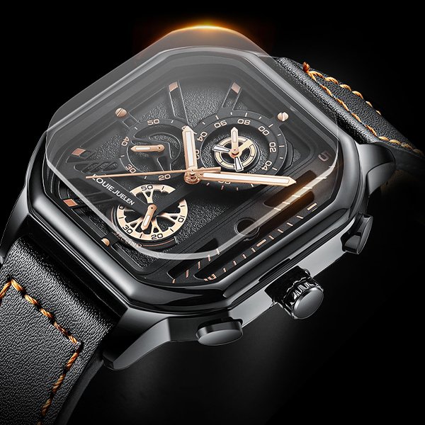 スクエア合金ケース クォーツ メンズ腕時計 42mm 夜光 30M防水 レザーストラップ シンプルデザイン スポーティスタイル