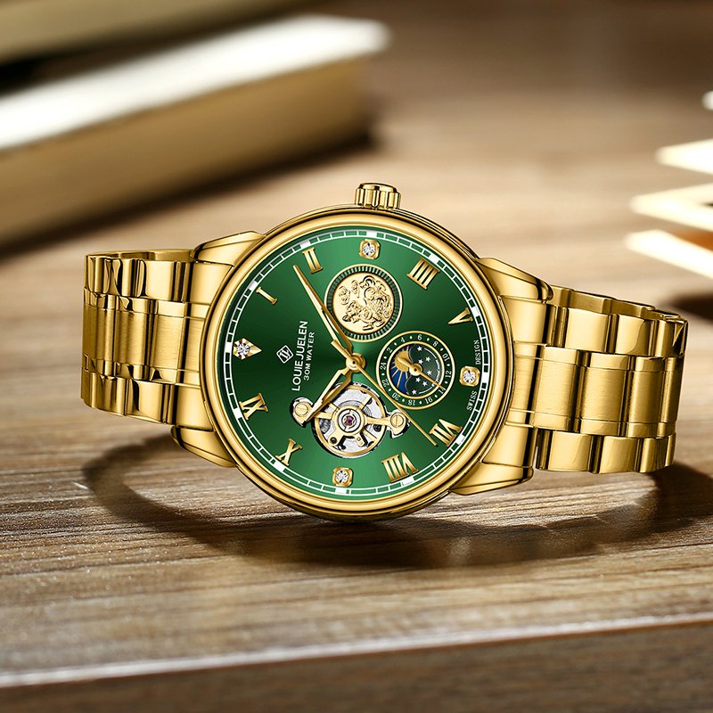 LOUIE JUELEN 人気ファッションメンズ全自動機械式腕時計ビジネス夜光防水高級シンプル20mm腕時計