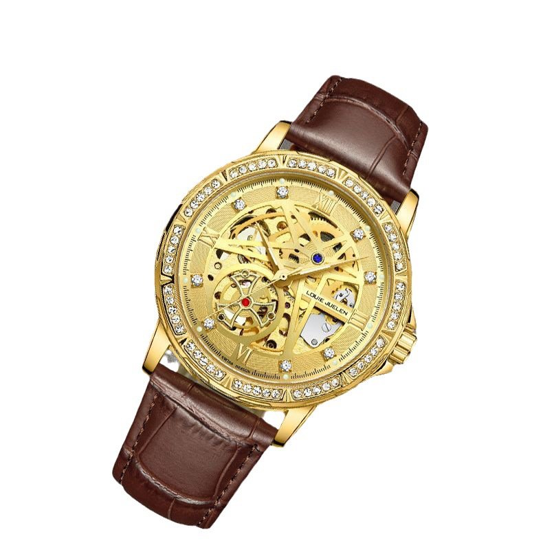 高級機械式腕時計 |   レザーバンド＆合金ケース 42mm ポインターダイヤル 夜光表示＆自動日付表示 3BAR防水