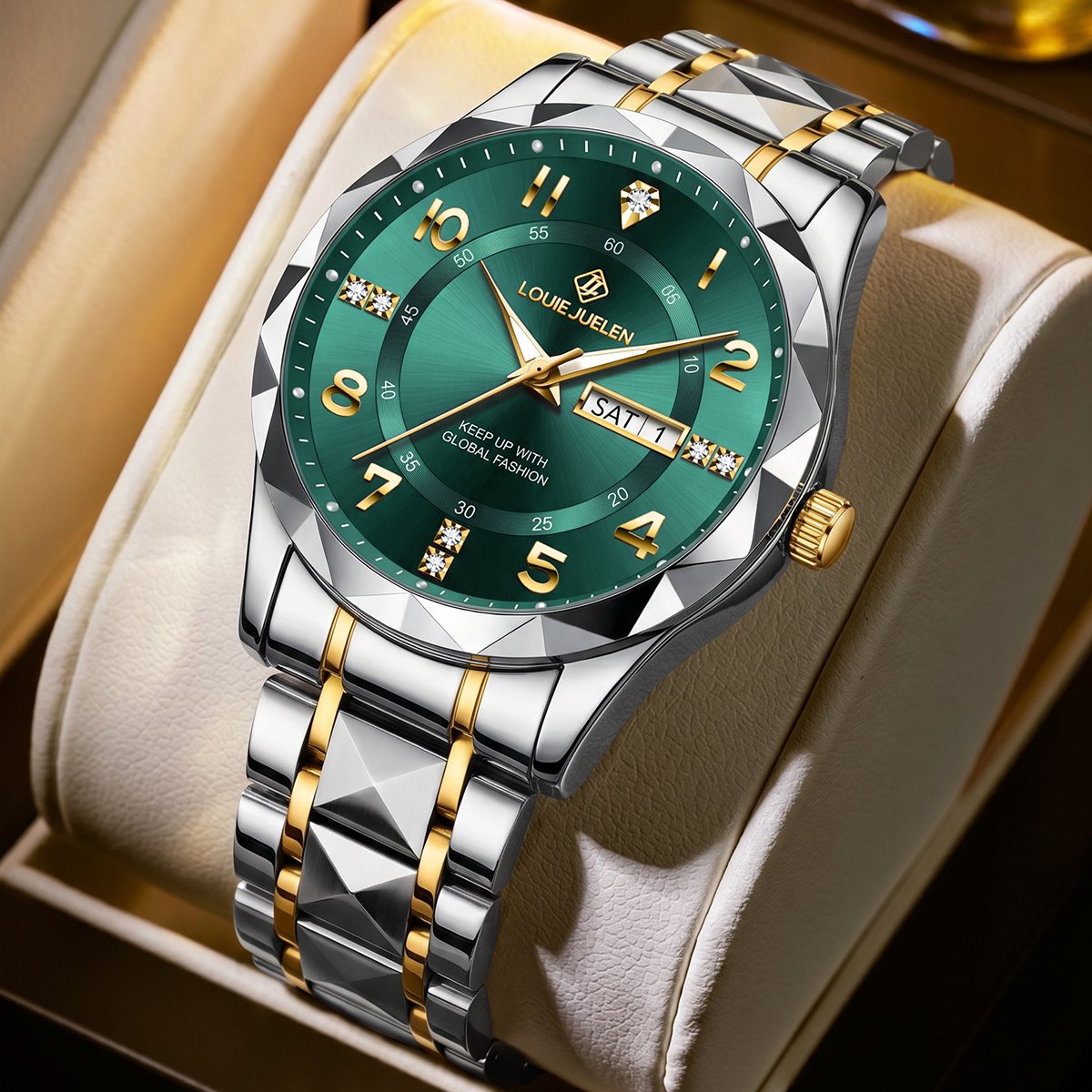 3BAR防水 メンズクォーツ腕時計 42mm 夜光ダイヤモンド ビジネス ステンレススチール腕時計 多機能クォーツ腕時計 メンズ向け