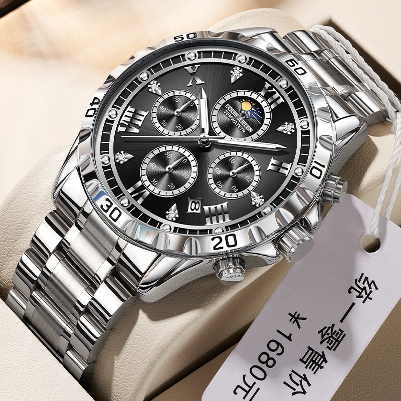 メンズファッションウォッチ 40mm コイン 30M 防水 夜光日付表示腕時計 合金ケース ステンレススチール クォーツ時計 モントル