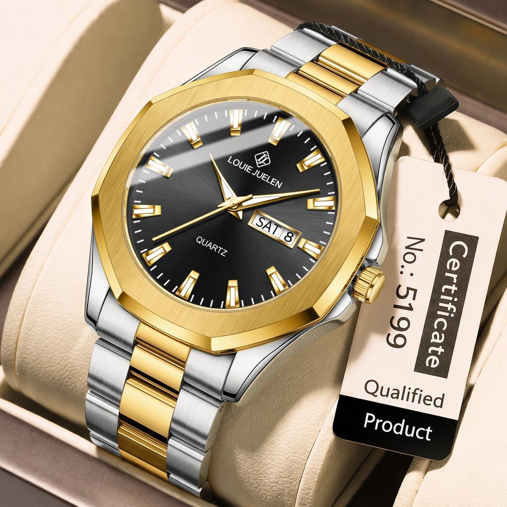 メンズ高級ステンレススチールクォーツ腕時計 42mm 夜光針表示 モントル 各種カラー ファッションウォッチ