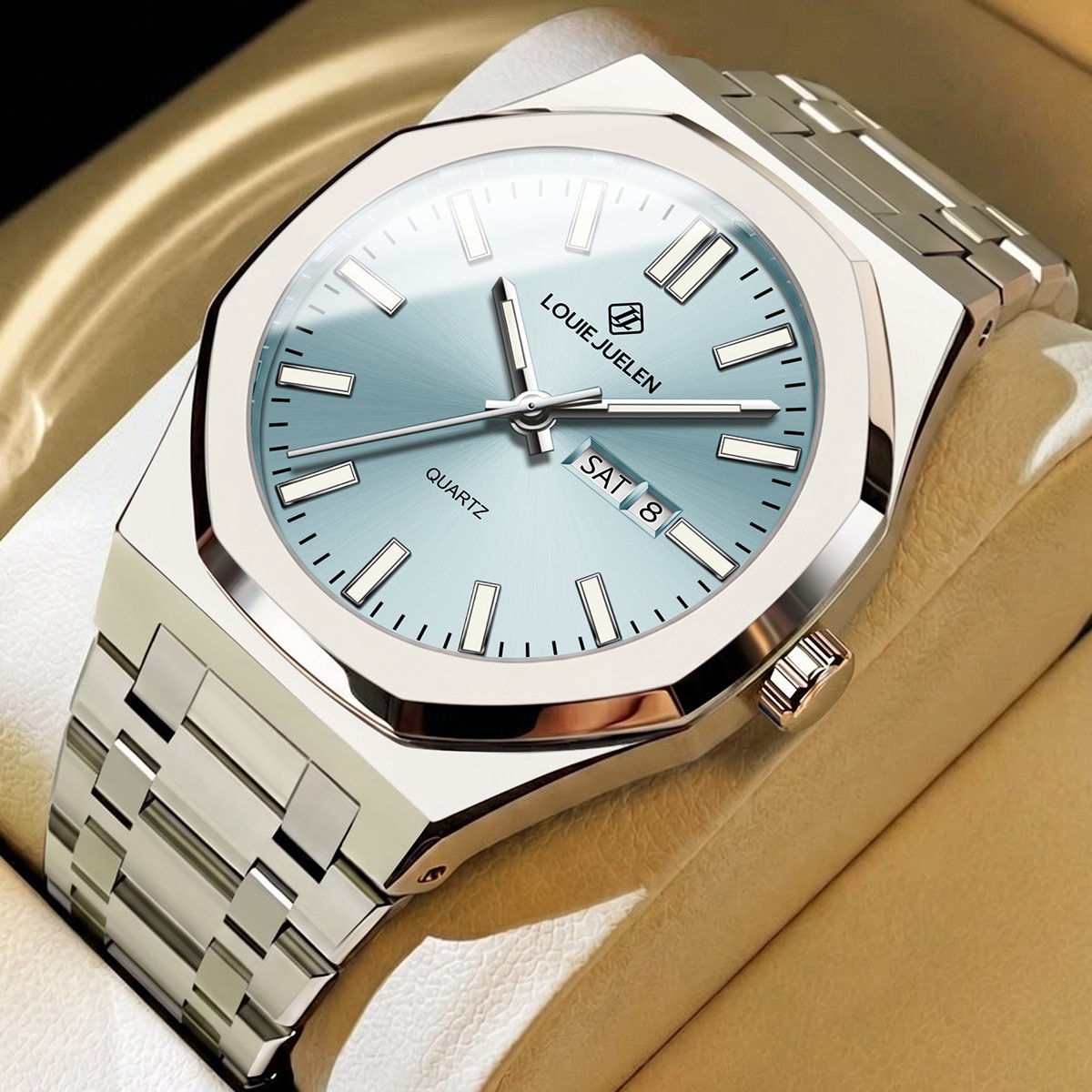 メンズクォーツ腕時計 3BAR防水スポーツウォッチ 高級エレガントメンズ腕時計 42mm 夜光カレンダー付き腕時計 男性用
