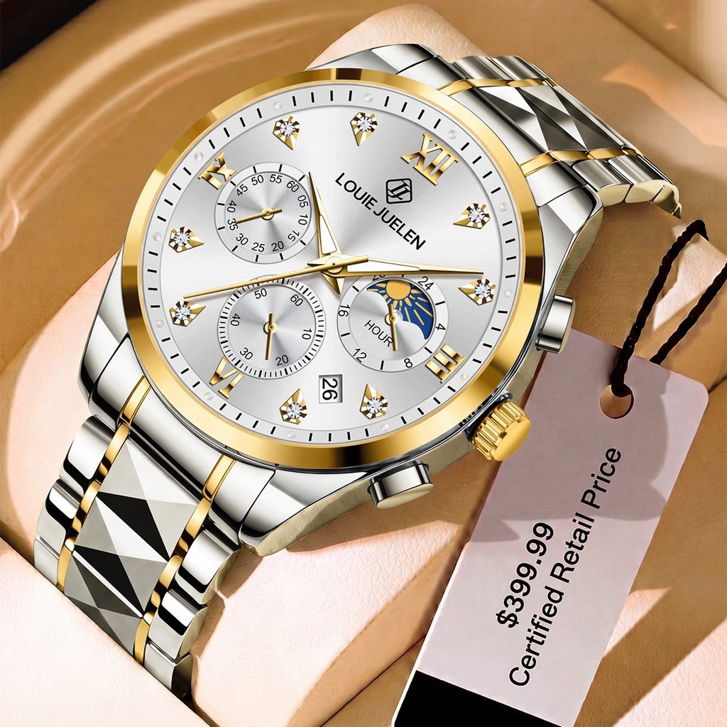 高級メンズステンレススチール腕時計男性 Relojes Hombre 3BAR 防水クォーツムーブメント腕時計 42 ミリメートル発光ポインター腕時計