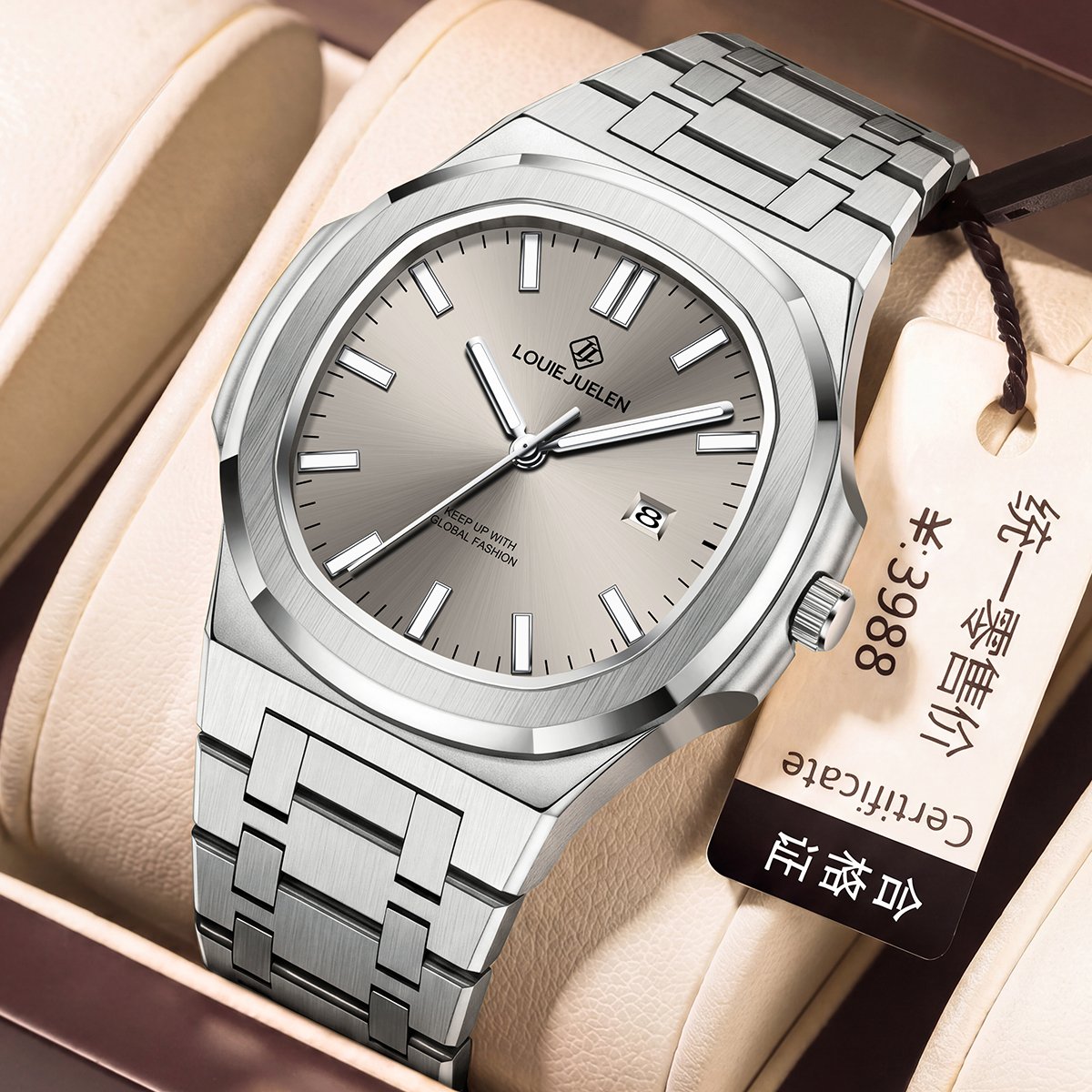夜光メンズクォーツ腕時計 ステンレススチール製クォーツ腕時計 42mm 夜光 3BAR メンズ防水腕時計 卸売 メンズ腕時計