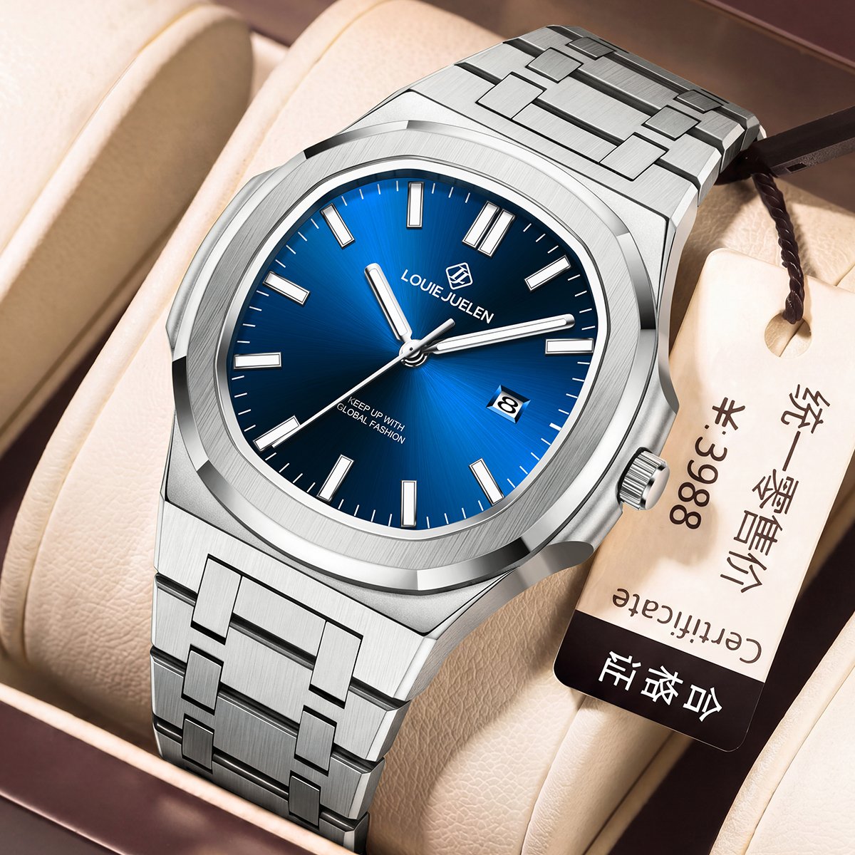 シルバークォーツメンズ腕時計 ステンレススチール製腕時計 クォーツ腕時計 42mm 3BAR 防水 夜光付きメンズ腕時計